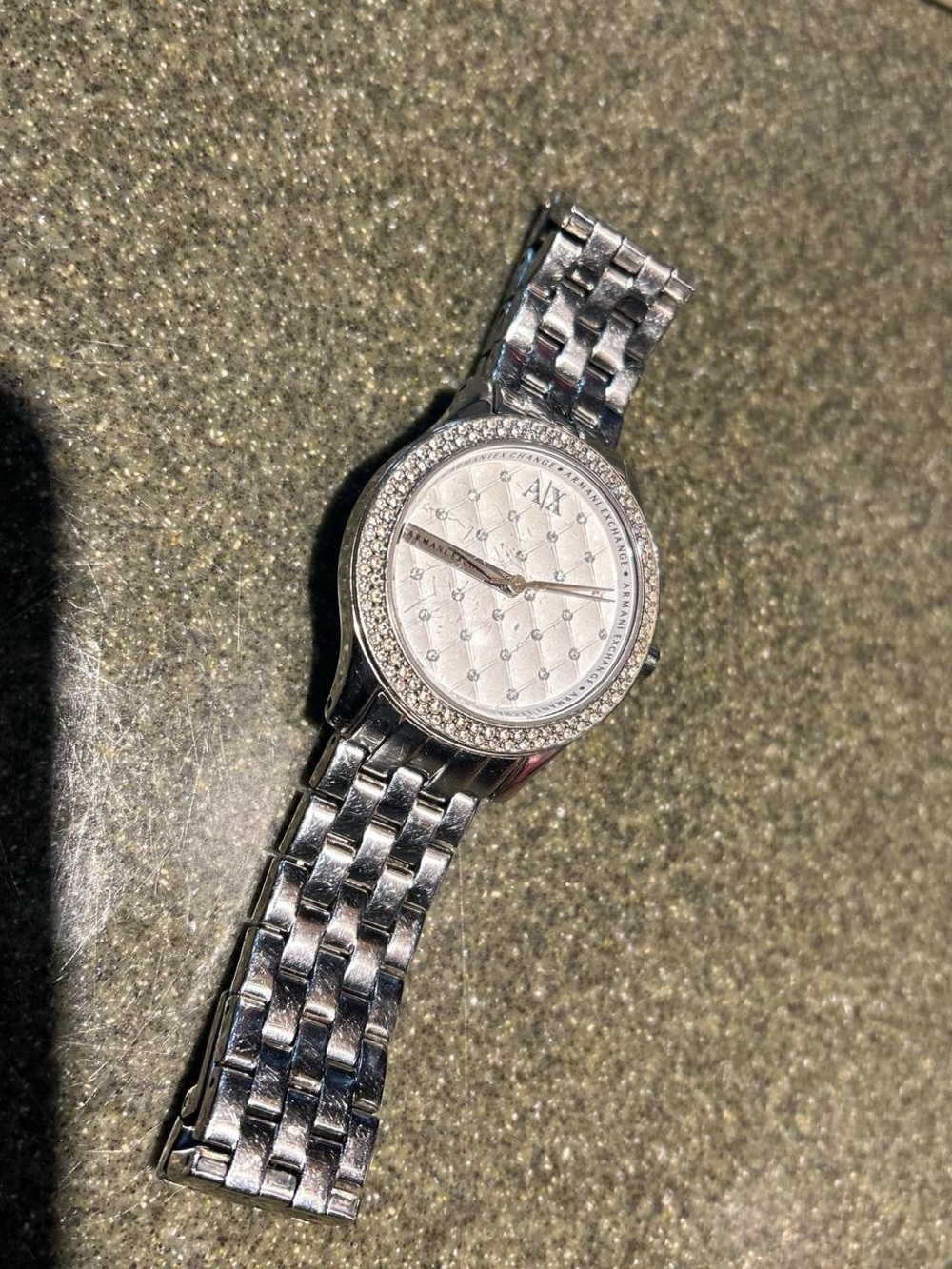 A|X Armani Exchange Silver Quilted Dial Crystal Bezel Watch
